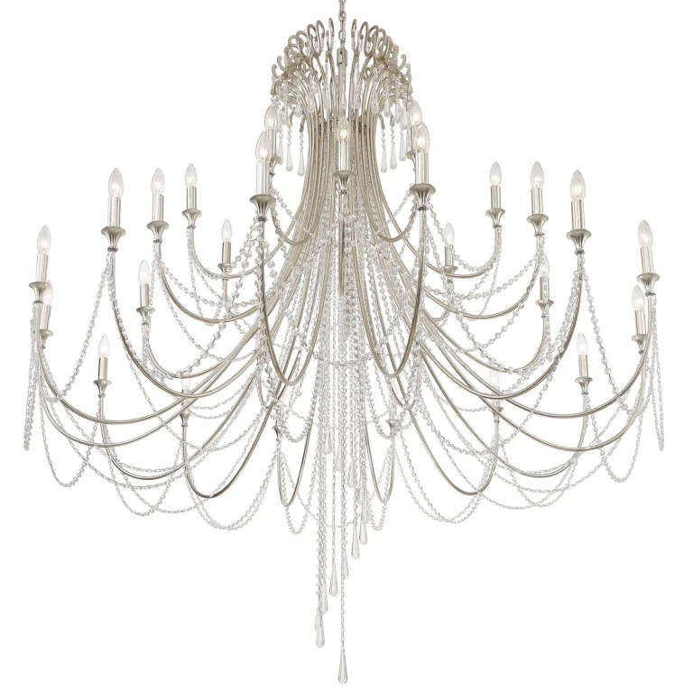 Arcadia 28-Light Traditional Chandelier in Antique Silver with Hand Cut Crystal Crystals