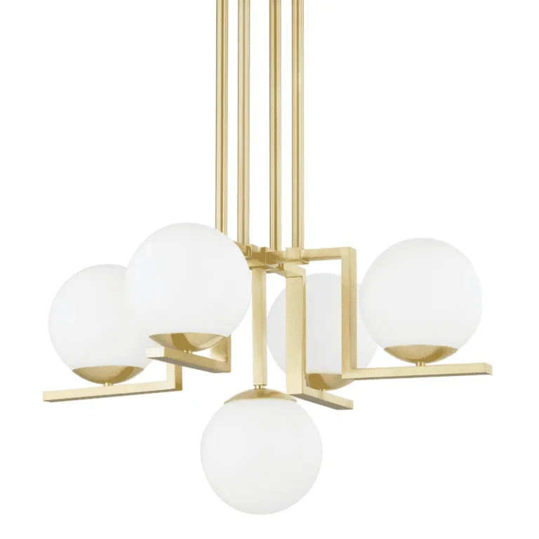 Aged Brass Five Light Chandelier from the Tanner Collection