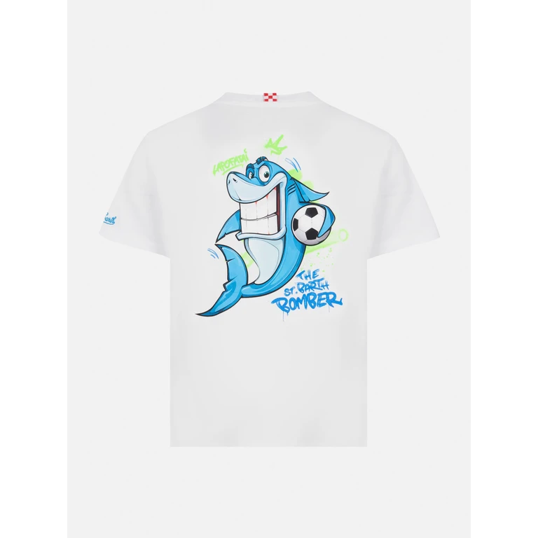 Mc2 Saint Barth Cotton T-Shirt With Cryptopuppets Shark Print Special Edition White