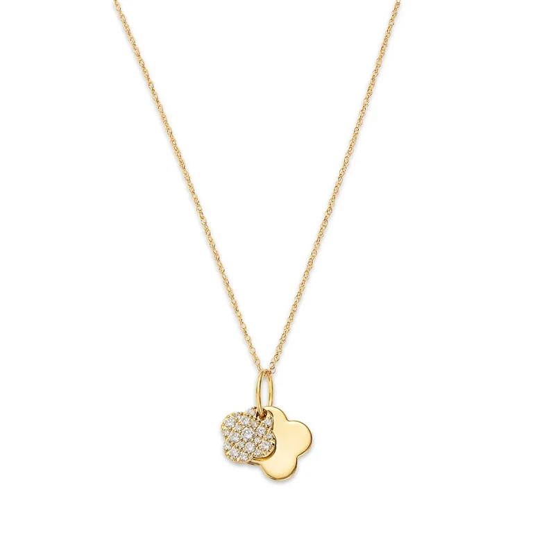 Diamond Clover Pendant Necklace in 14K Yellow Gold, 0.25 tcw