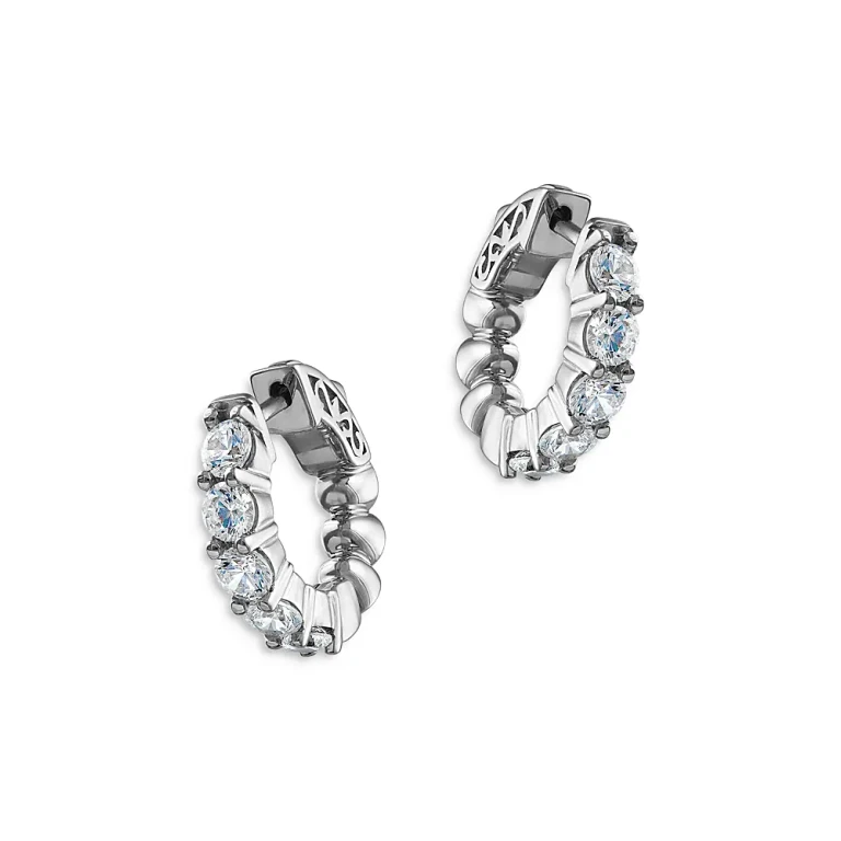 Diamond Huggie Hoop Earrings in 14K White Gold, 1.50 tcw