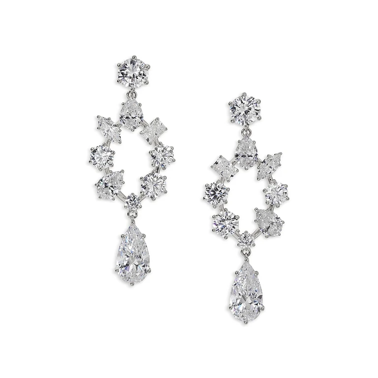 Nadri Btrx Mixed Cubic Zirconia Open Chandelier Earrings in Rhodium Plated