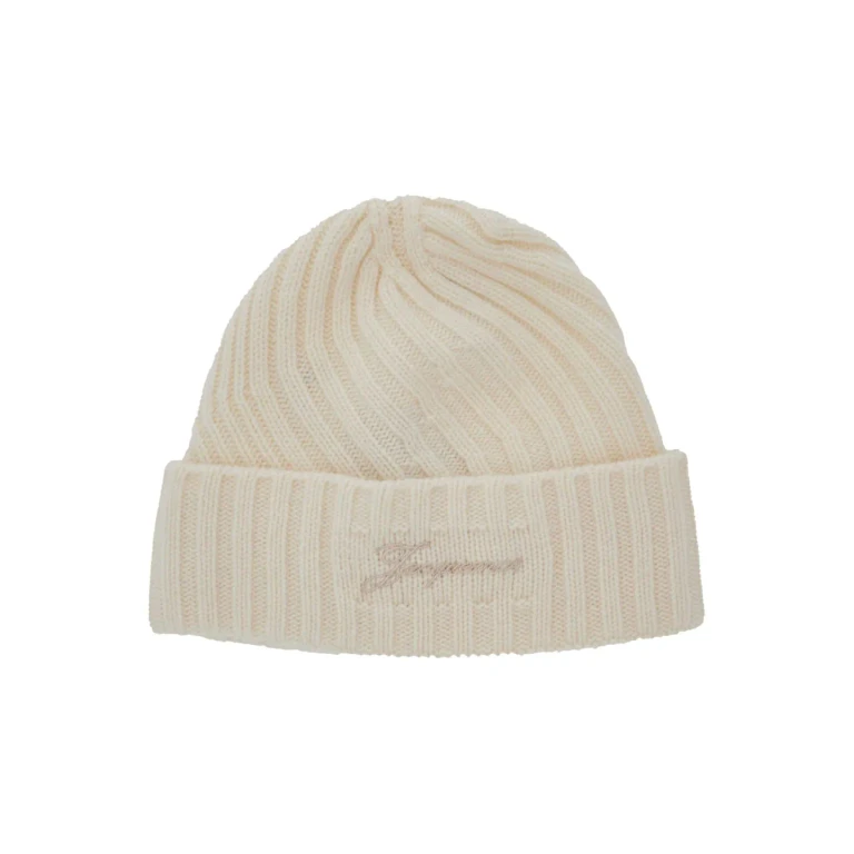 Jacquemus le Bonnet Tourni White Beanie With Turn-up Brim And Logo Lettering On The Front In Wool Man