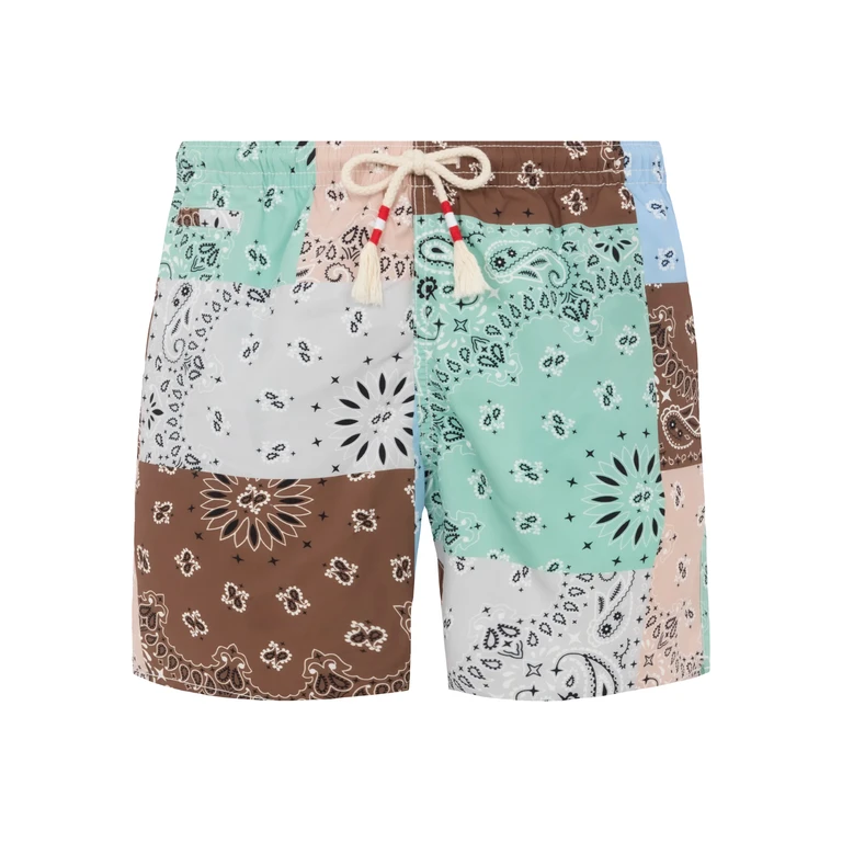 Mc2 Saint Barth Mid-Length Swim-Shorts Caprese With Bandanna Patch Print Swimshort - Men