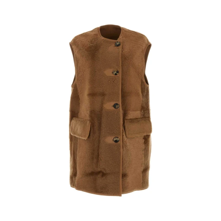 Max Mara Caramel Shearling Effige Sleeveless Coat
