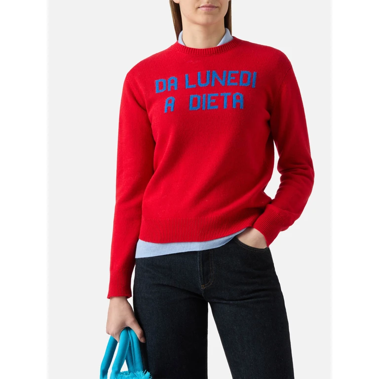 Mc2 Saint Barth New Queen Crewneck With Da Lunedì A Dieta Jacquard Red - Women