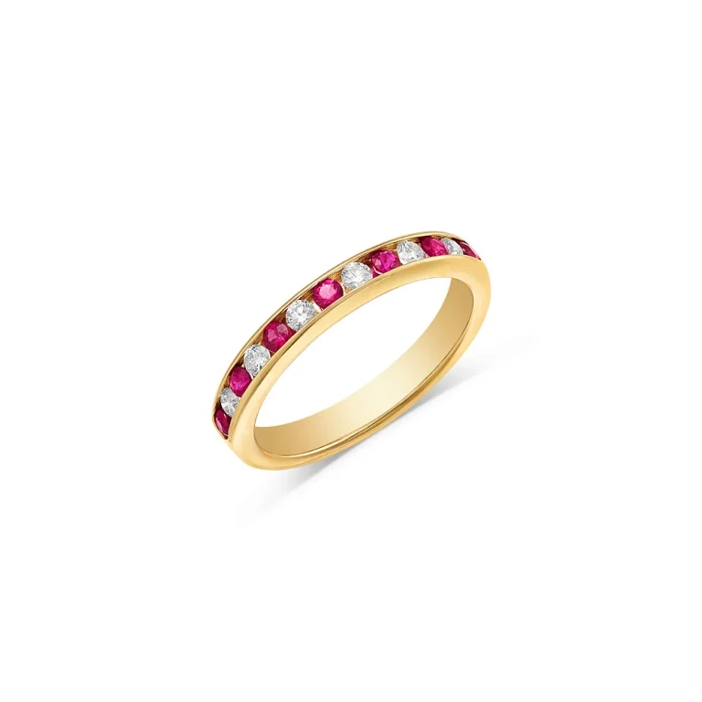 Gemstone & Diamond Channel Set Ring in 14K Yellow Gold