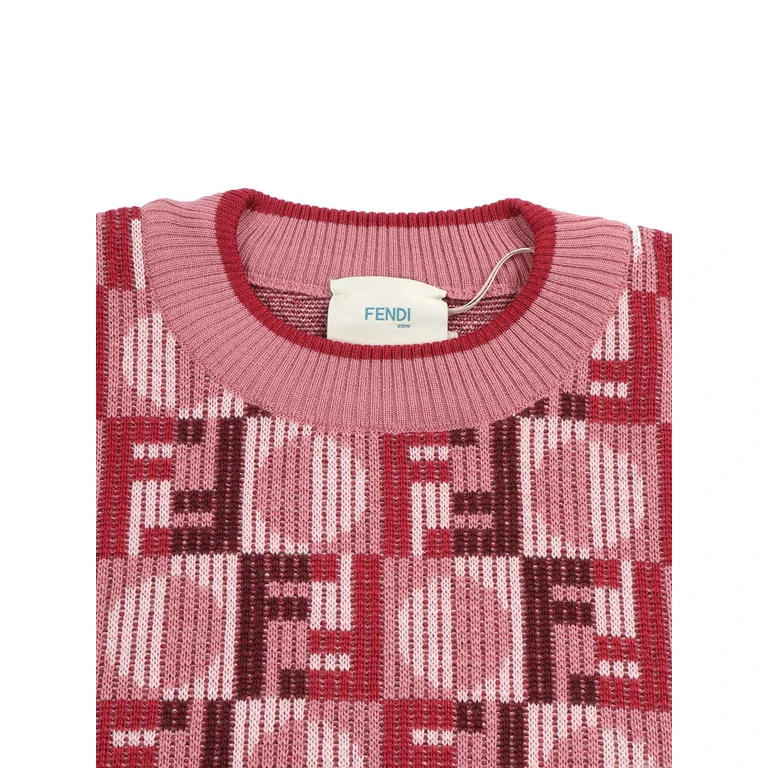 Fendi Jr Ff Dama Crewneck Sweater Pink Virgin Wool - Kids
