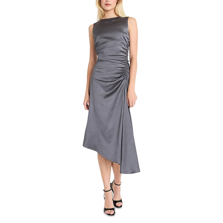 Luxely Boat Neck Asymmetric Midi Dress