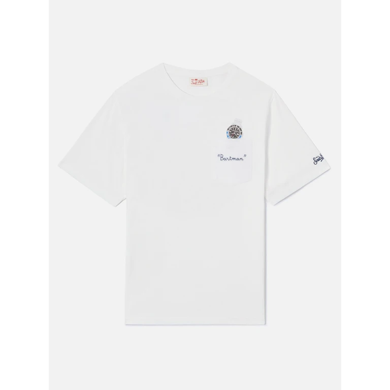 Mc2 Saint Barth White Austin T-Shirt With Watch And Bartman Embroidery - Men
