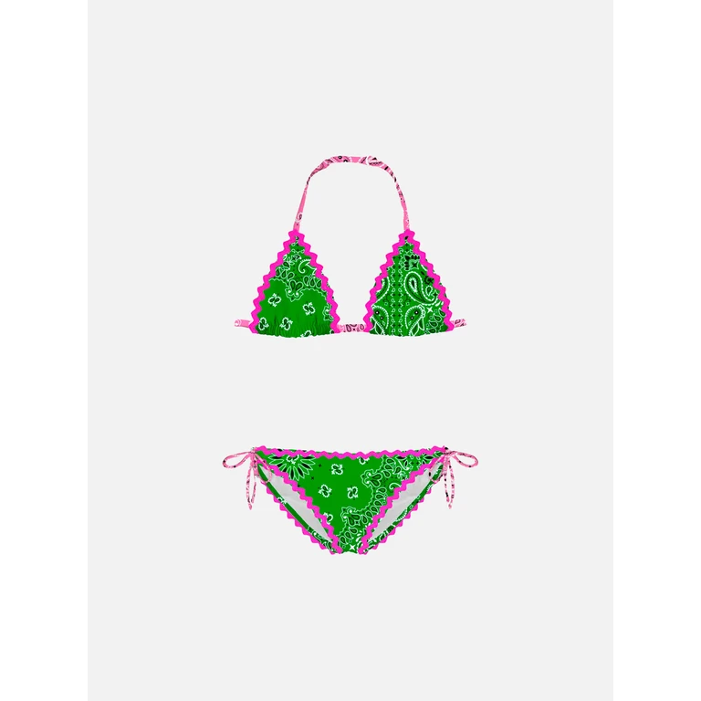 Mc2 Saint Barth Girl Bikini With Bandanna Print Green