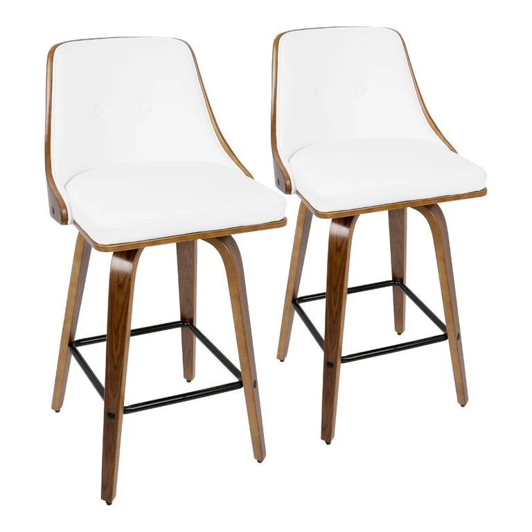 Mid Century White Swivel Counter Height Stool (Set of 2) - Gianna