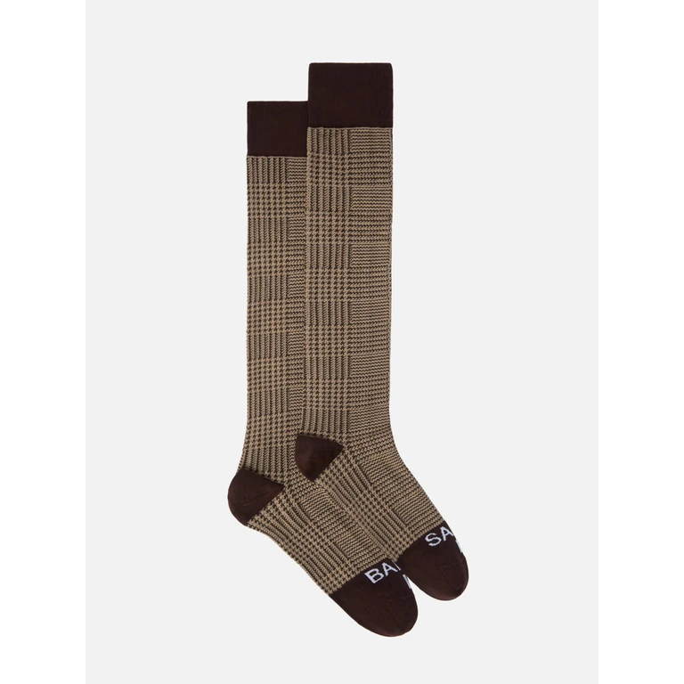 Mc2 Saint Barth Sox Socks Cotton Blend With Prince Of Wales Jacquard Brown - Unisex