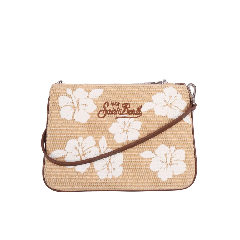 Mc2 Saint Barth Parisienne Straw-Hibiscus 1110 Emb Beige Handbag