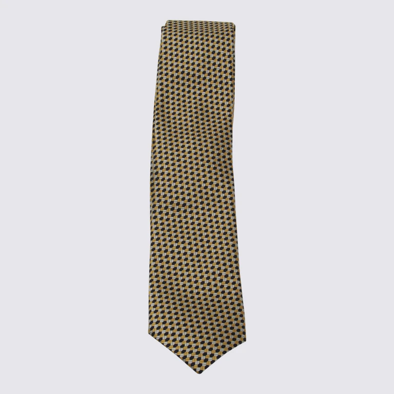 Zegna Yellow And White Silk Tie