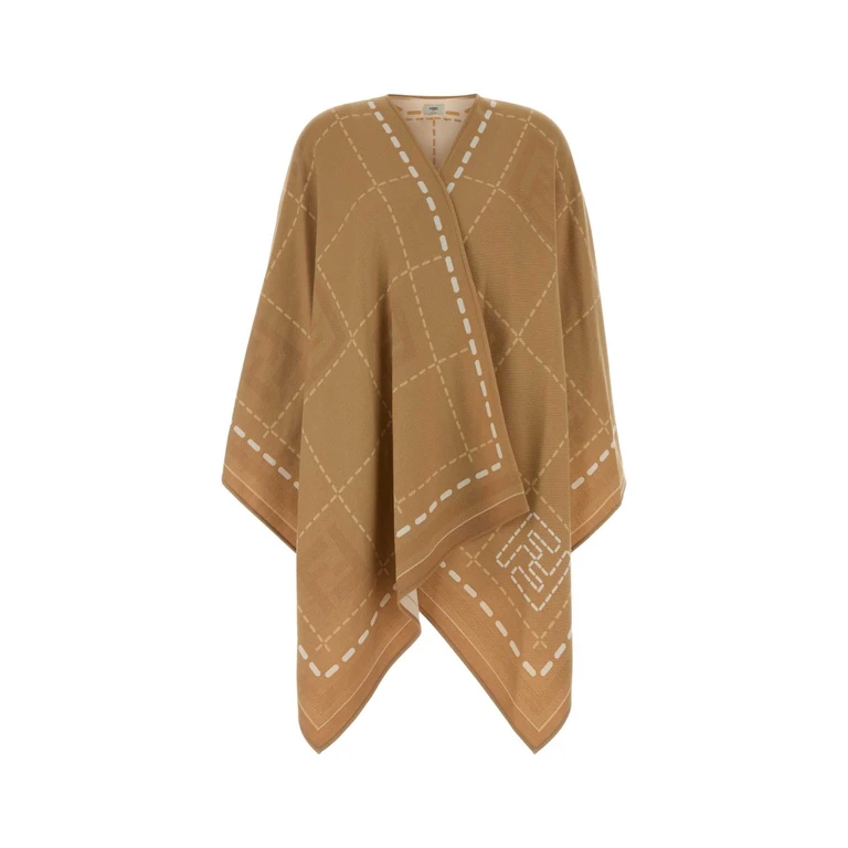 Fendi Poncho Macro Check Se Brown Sciarpa - Women