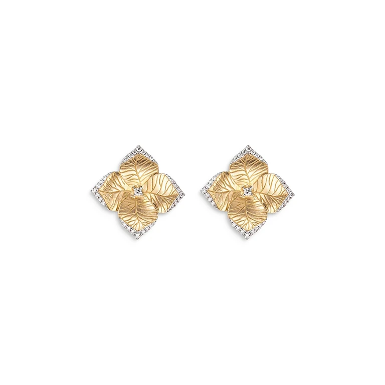 Piranesi 18K Yellow Gold Large Oro Fiore Earrings with Diamonds, 0.42 tcw