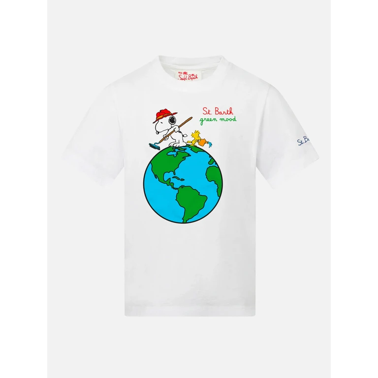 Mc2 Saint Barth Boy Cotton T-Shirt With Snoopy Print - Peanuts Special Edition White