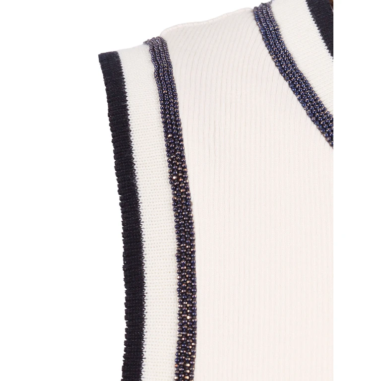 Fabiana Filippi Ribbed Tank Top With Contrast Knit Trim White Cotton Elastane T-shirt - Women