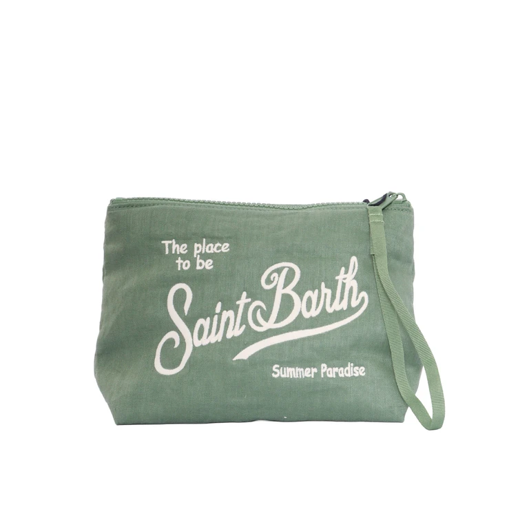 Mc2 Saint Barth Aline Soft Linen-Vintage 53 Sage Emb Green Handbag
