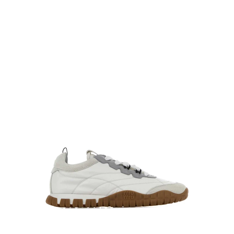 Miu Miu White Re-Nylon And Suede Sneakers Biancogranito - Women