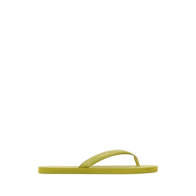 Pastel Green Leather Thong Slippers Lime - Men