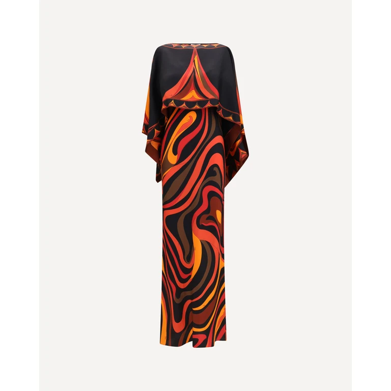 PUCCI Marmo Print Silk Cape Dress Female 44
