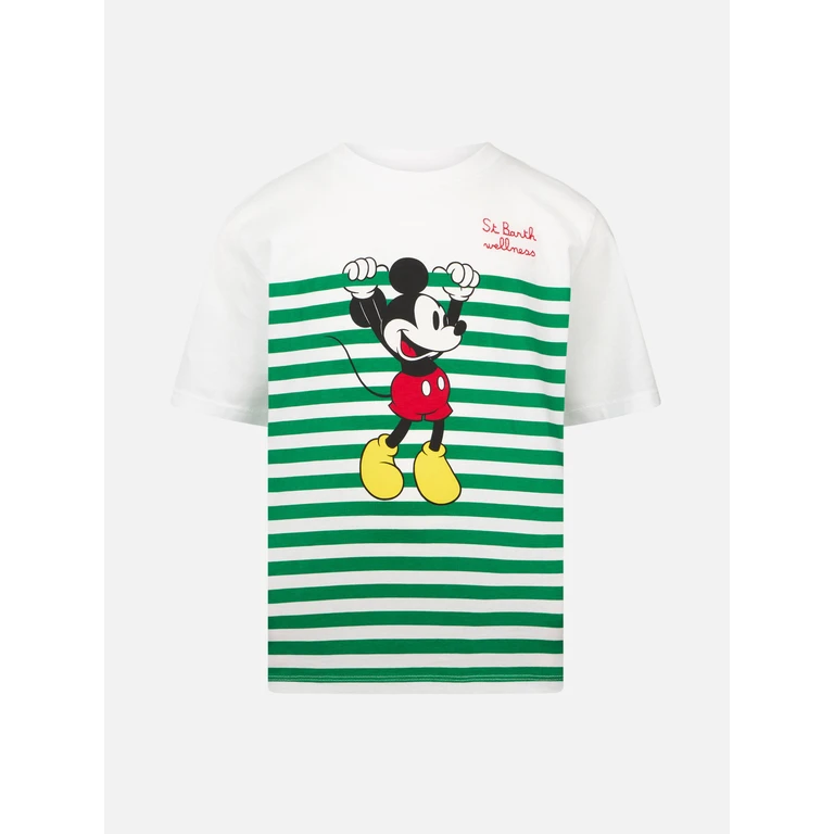 Mc2 Saint Barth Boy Cotton T-Shirt With Mickey Mouse Print And Embroidery Disney Special Edition White