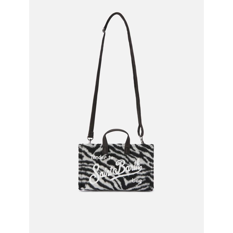 Mc2 Saint Barth Mini Phone Bag Felt Zebra-Print Wool Blend Black - Unisex