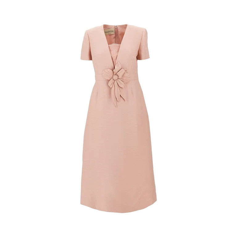 VALENTINO Satinized cady midi skirt with lace trimming Woman 40