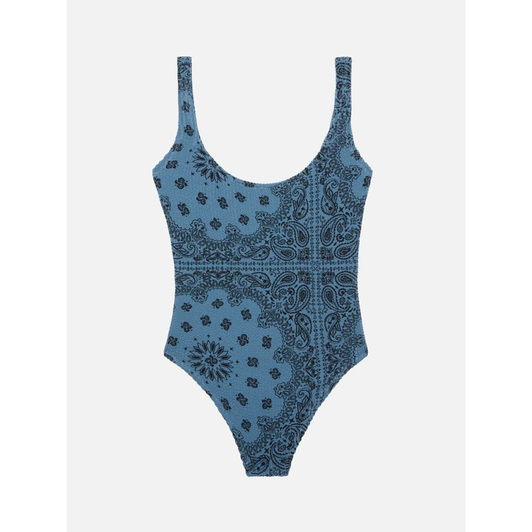 Mc2 Saint Barth Lora Crinkle One-Piece Swimsuit With Bandana Print Sky One Piece - Women