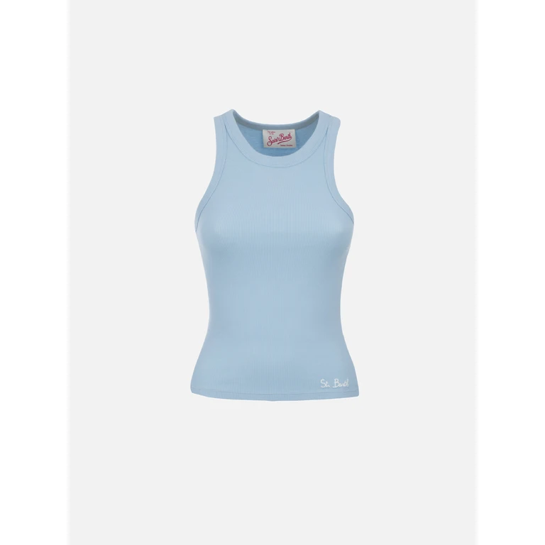 Mc2 Saint Barth Ada Light Blue Ribbed Cotton Tank Top Top_apparel - Women