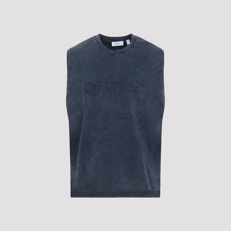 Off-White Bookish Mar Sleeveless Top Blue Cotton Tshirt - Men