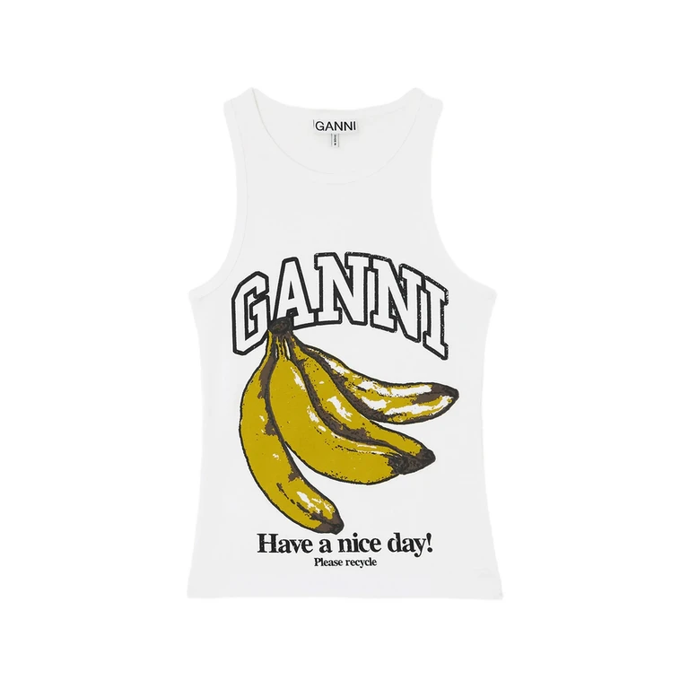 Ganni Logo-patch Pointelle-knit Top