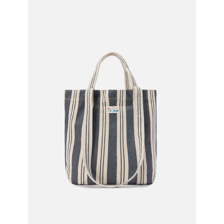 Mc2 Saint Barth Essential Beach Blue And White Striped Cotton Tote Bag - Unisex