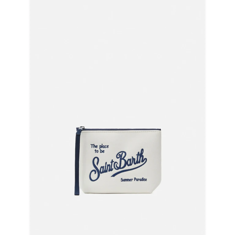 Mc2 Saint Barth Aline White Pouch With Piquet Effect Blue Pochette - Unisex