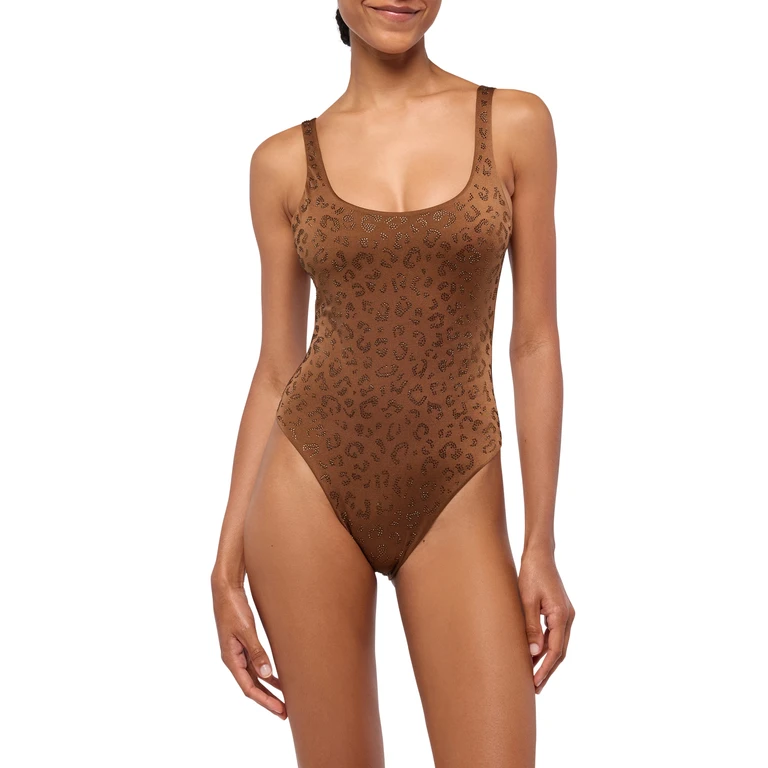 Mc2 Saint Barth Lora Scoopback One-Piece Swimsuit With Rhinestone Embellishment Brown One Piece - Women