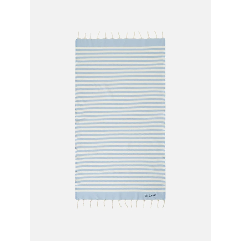 Mc2 Saint Barth Cotton Beach Towel Fouta With Light Blue Striped Print Sky - Unisex