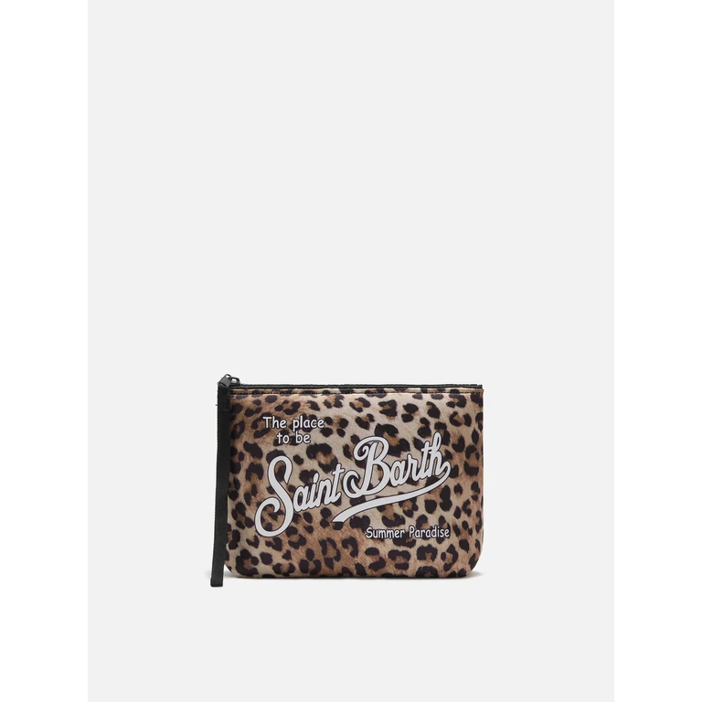 Mc2 Saint Barth Aline Scuba Pouch With Leopard Print Brown Pochette - Unisex