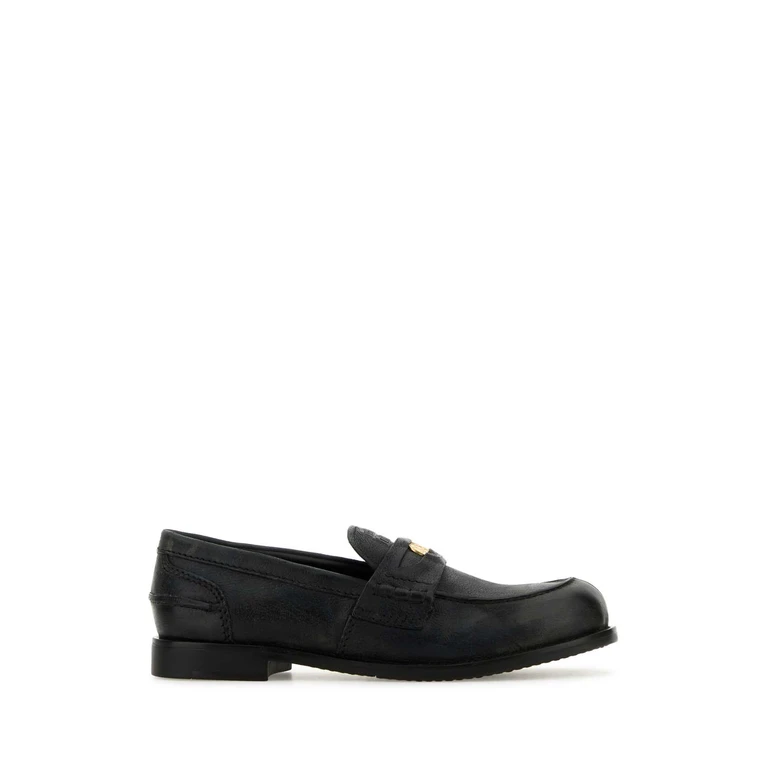 Miu Miu Slate Leather Loafers Nero Vitello Mocassini - Women