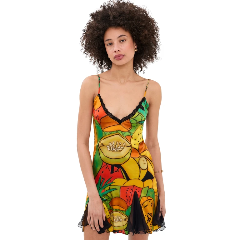Donde Esteban Frutas Silk Mini Dress Multi L