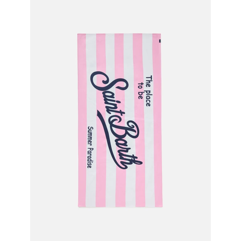 Mc2 Saint Barth Aidan Beach Towel With Pink And White Stripes Logo - Unisex