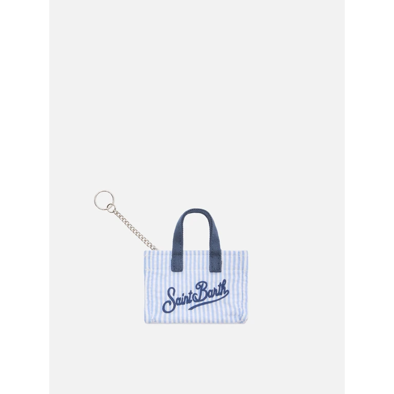 Mc2 Saint Barth Striped Cotton Mini Bag-shaped Keychain With Printed Logo Blue Small Accessories - Unisex