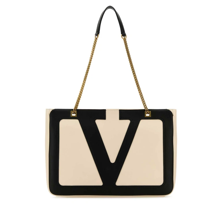 Valentino Garavani Sand Leather Medium Viva Superstar Shopping Bag Butterwhitenero Borse A Mano - Women