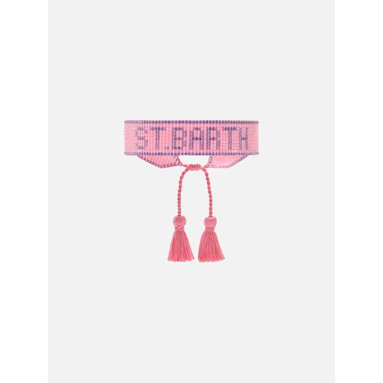 Mc2 Saint Barth Pink And Purple Fabric Bracelet With St. Barth Beaded Lettering - Unisex