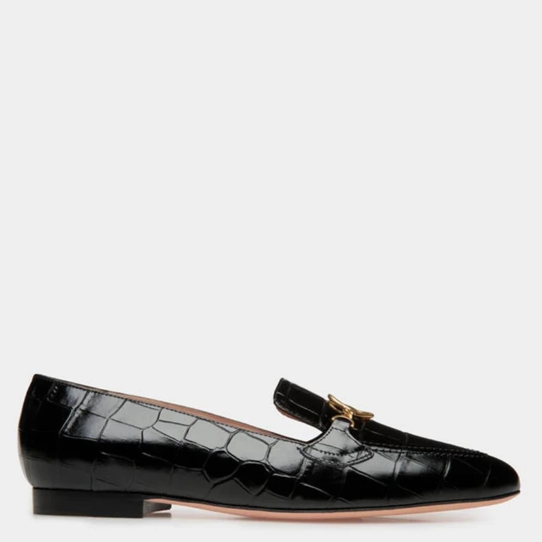 Bally Obrien Croc-Embossed Leather Loafers, Brand Size 35 ( US Size 4.5 )