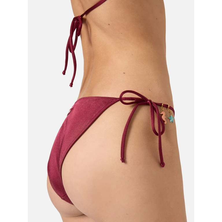 Mc2 Saint Barth Virgo Classic Bikini Bottoms Burgundy Glossy-Finish Fabric With Charm Details Red Bottom - Women