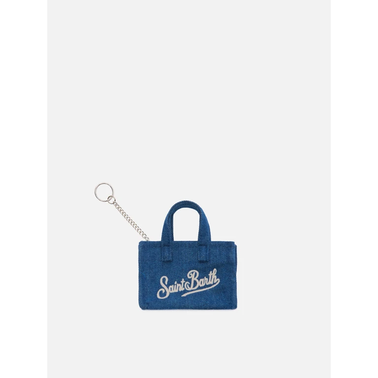 Mc2 Saint Barth Denim Mini Bag-shaped Keychain With Printed Logo Blue Small Accessories - Unisex