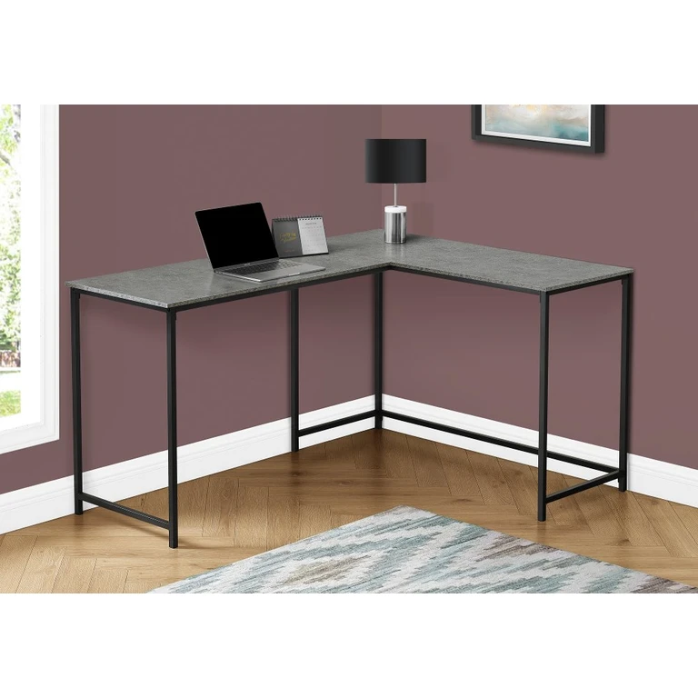 Lindzee Stone Top and Black L-Shaped Desk