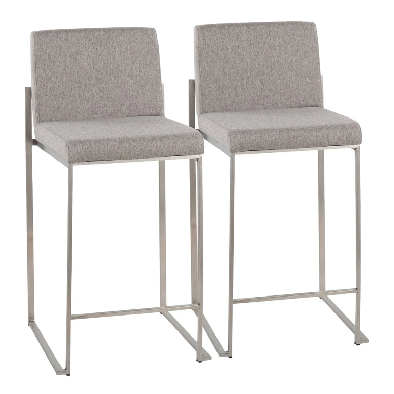 Fuji High Back Stainless & Light Gray Counter Stools, Set of 2